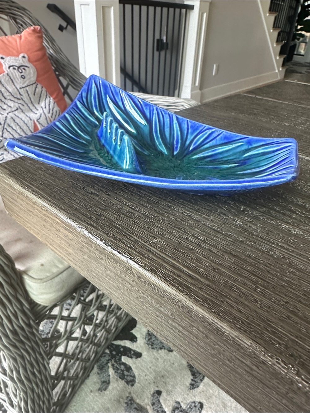 Mid century modern collectible blue and green ashtray rare 5x7 vintage califor - Picture 2 of 5